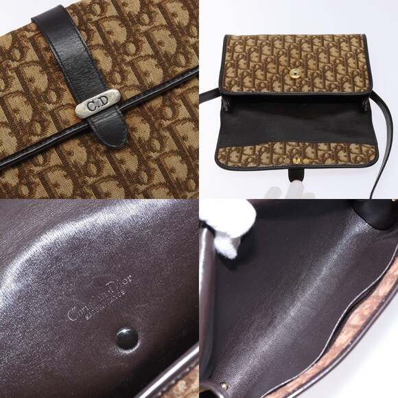 DIOR Trotter Canvas Shoulder Bag Brown Gold - Picture 11 of 12